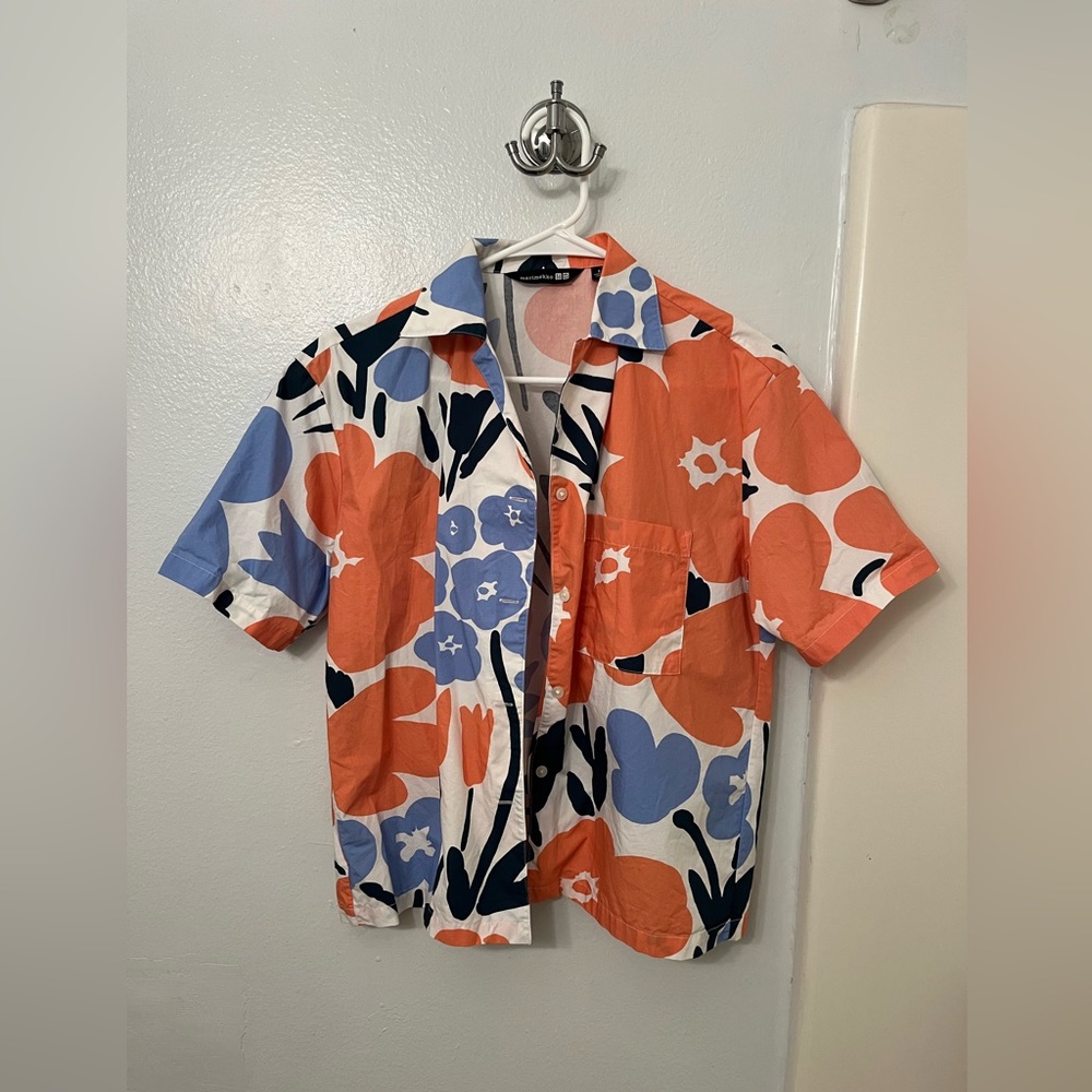 Uniqlo X Marimekko Orange, Blue, White Collaboration Button-Up